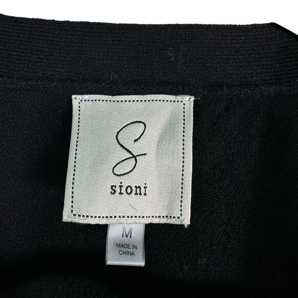 Sioni Button Front Sweater Vest Black Felted Flowers Daisys Size Med Stretchy - Picture 6 of 11